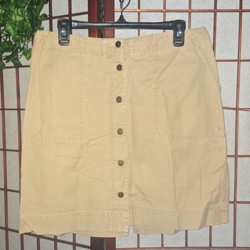 Lauren Ralph Lauren | Button Down Pocketed Cotton Tan A-Line Skirt - Picture 5 of 16